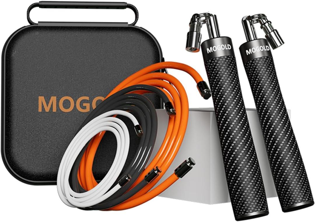 Weighted Jump Rope for Men Women -Interchangeable 1/5lb 1/4lb 1/2lb Heavy jump ropes - 360 Degree Spin - Length Adjustable,Ergonomics Leather Grip Skipping Rope for Fitness Weight Loss & More (Black)