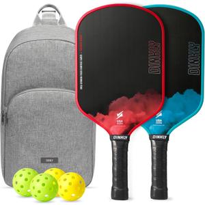 Raw Carbon Pickleball Paddles Set of 2/4, T700 Carbon Fiber Rackets with 16MM Honeycomb Polymer Core, 4 Balls and 1 Portable Carry Bag, USAPA Approved Pickleball Set for Men, Women (2 Red & Blue)