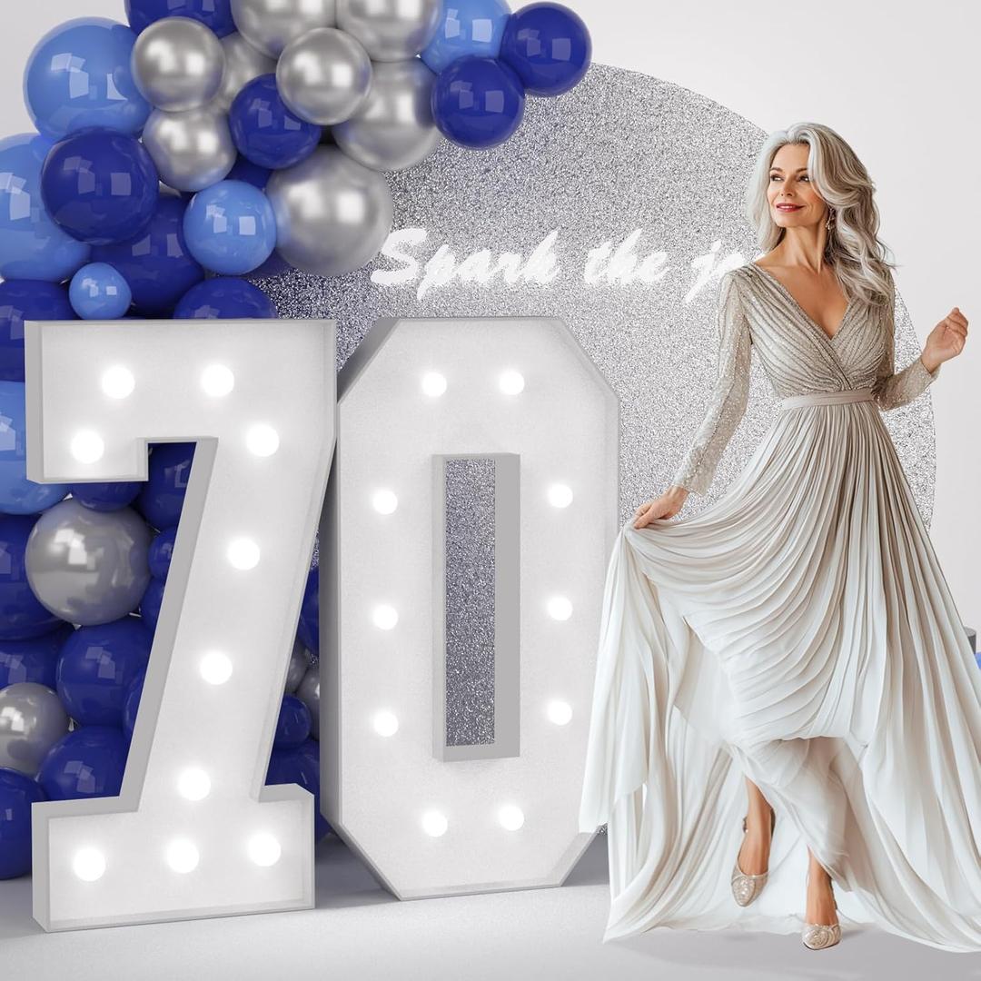 JoyMuse 4FT 70 Marquee Numbers, Large Light Up Numbers 70 for 70th Birthday Decorations Cool White Light Number 70 for Anniversary Birthday Party Decor