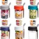 6 Pack Overnight Oats Containers with Lids and Spoons, 16 OZ Glass Mason Jars with Removable Separate Compartments, Airtight Leak Proof Oatmeal Container for Chia Pudding, Yogurt, Breakfast, Cereal