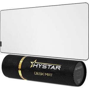 Hystar® Extended Gaming Mouse Pad | XXXL 45" x 20" | 5mm Thick, Waterproof Surface, Smooth Polyester Fabric, and Natural Rubber Base | Classic White, 45L x 20W inches