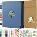 Vienrose DIY Scrapbook Photo Album Kit with Pens Tapes and Stickers 60 Pages Hardcover 8.5x11 Inches 3 Rings Removable Black Paper Scrapbooking for Lover Friends Kids Wedding Skyblue