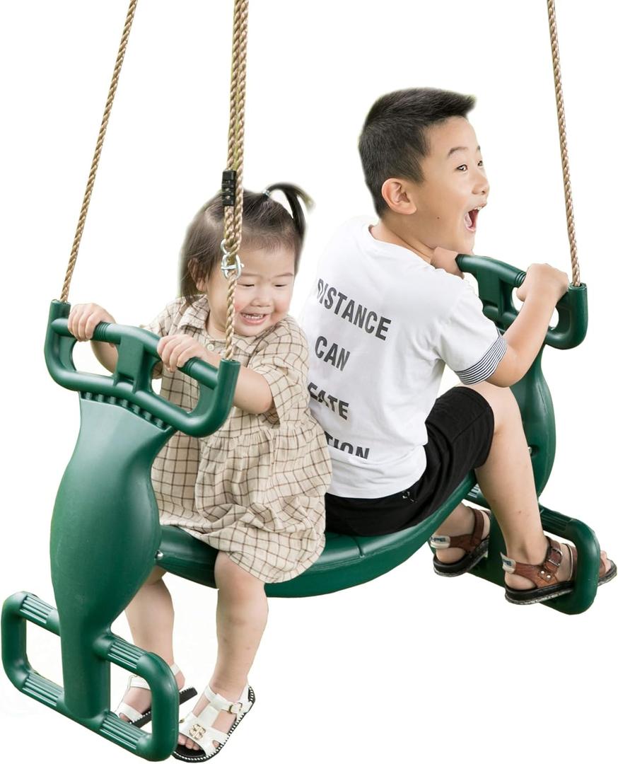 Outdoor Swingset Plastic Double Glider Playground Patio 2 Person Kids Fun Swing, Green