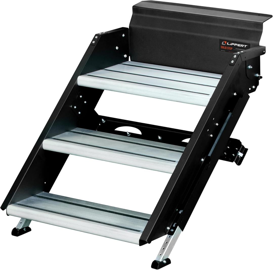 Lippert Components - 791572 Solid Step Triple Step for RV and Travel Trailer Entry Doorway Black 26-inch