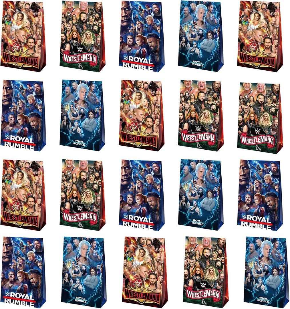 Optiacan 20pcs Wrestling Goodie Bags, Wrestling Themed Party Bags for Boys Girls Kids Party Decorations (Wrestling)