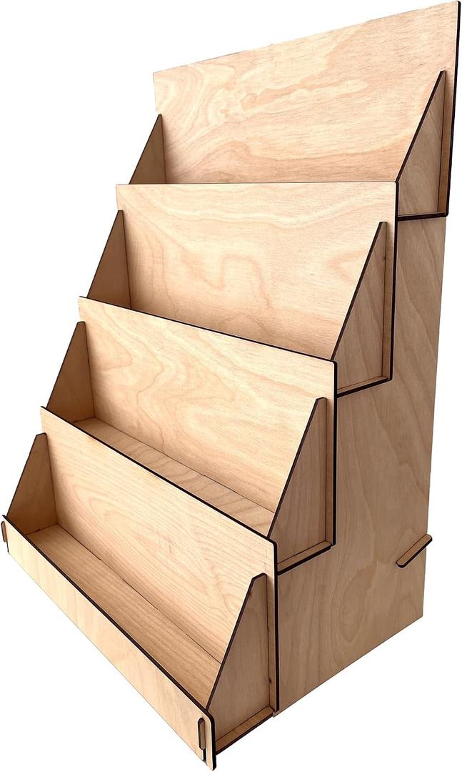 Portable Greeting Card Display Stand - Counter Top Portable Craft Show Display - 4 Tier Greeting Card & Rack Card Display - Coaster Display Rack - Farmers Market Display Tabletop Stand (Natural)