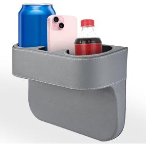 Car Cup Holder, Auto Front Seat Organizer, Multifunctional Cup Drink Holders with PU Leather Cover, Gap Filler Storage Box Coin Bucket Console Side Pocket Cell Mobile Phone Holder (Gray)
