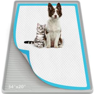 Pee Pad Holder for Dogs, 34" x 20" Large Silicone Pee Tray Mat High Edge, Leak-Proof, No Spill Pet Pad Holder for Puppy, Cat, Rabbit, Training Pads for Floor Protection, No Pee Pads
