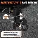 TIROL 2 Inch Adjustable Trailer Hitch Receiver with Shackle - 6 Drop/Rise Drop Hitch, 2'' & 2-5/16'' Ball Hitches, Dual Balls 25000 LBS Capacity - Heavy Duty Tow Hitch with Hitch Tightener
