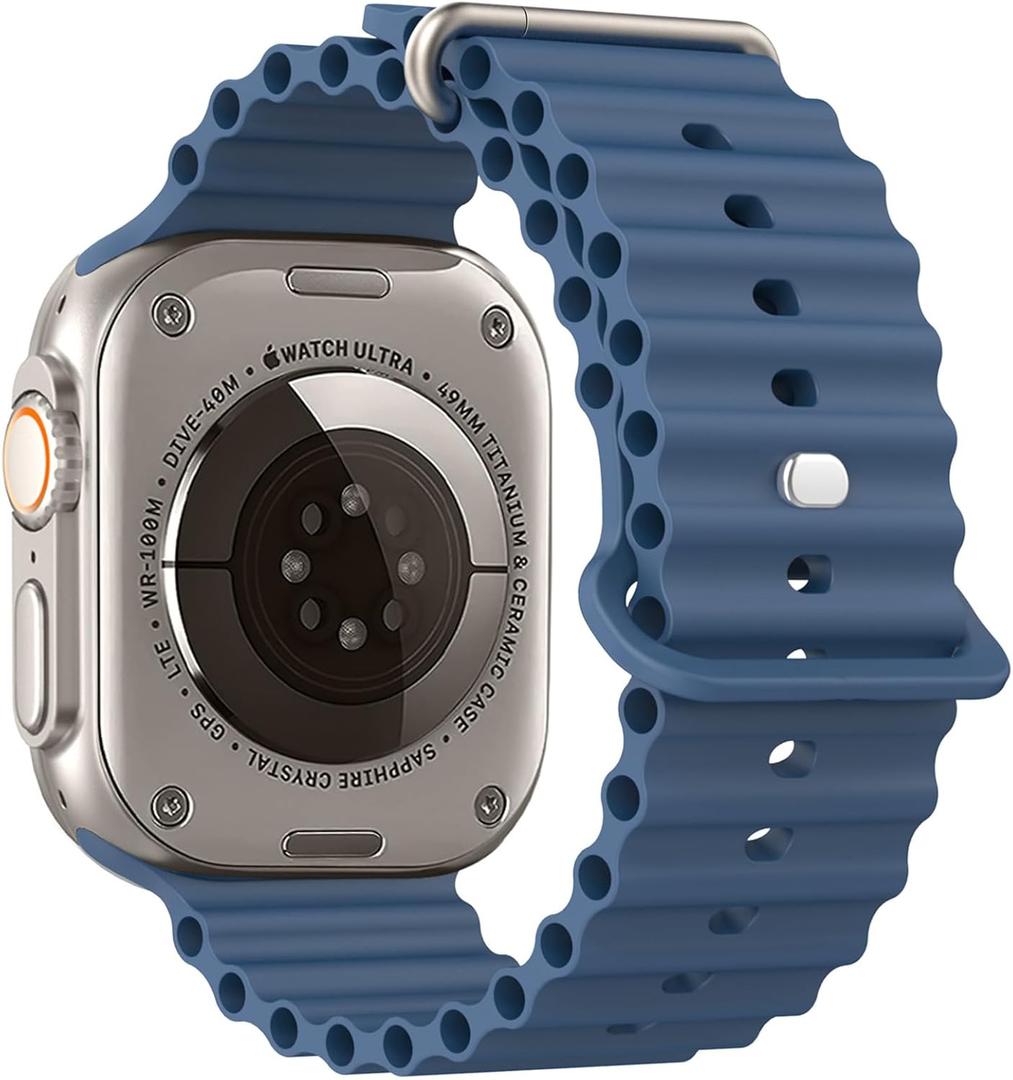 Ocean Sport band Compatible with Apple Watch Ultra 2/Ultra Band for Men 49mm 46mm 45mm 44mm 42mm, Soft Silicone Breathable Waterproof Outdoors for iWatch Series 10 9 8-1 SE for Men Women (Midnight Blue)