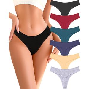 Cotton Underwear for Women Pack Breathable Thongs for Women Sexy Stretch Soft Womens Panties Thong XS-XL (Large, Black / Red / Green / Blue / Nude / Gray)