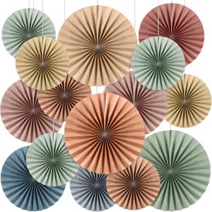 18 Pcs Sage Green Brown Boho Hanging Paper Fans Decor Back to School Paper Fans Round Garlands Bulletin Board Classroom Decorations for Party Supplies Classroom Decor