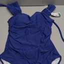 B2prity Womens One Piece Swimsuit Retro Square Neck Tummy Control Bathing Suits Ruched Modest Full Coverage Swimwear Peacock Blue, M