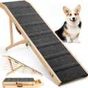Dog Ramp for Bed, L64 W17 Foldable Pet Ramp for Small Large Dogs Cats, Dog Ramps for High Beds Car, High Traction with Platform 6 Adjustable Heights 24" to 30" Up to 220LBS, Wood (Black, 64"X 17")