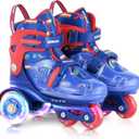 Kids Roller Skates for Beginners - ZOOBLISS Toddler Roller Skates for Boys and Girls Ages 3-7 with Light-Up Wheels & 4 Adjustable Sizes, Tri-Wheel Training Skates for Kids, Racing Blue, S-Small(11C-1Y US)