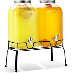 2 Pcs 2 Gallon Plastic Beverage Dispensers with Stand Large Clear Drink Containers for Parties with Spigot Lid for Weddings Countertop Summer Party Bar Picnics Water Ice Tea Lemonade Juice