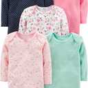Simple Joys by Carter's baby-girls 5-pack Long-sleeve Bodysuit (Newborn, Mint Green/Navy Dots/Pink/Butterflies/Floral)