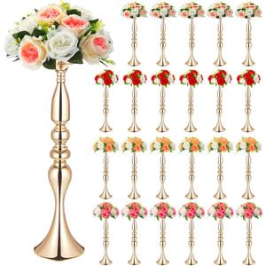 Rtteri 24 Pcs 20 Inch Tall Wedding Flower Stand Wedding Centerpieces for Table Metal Centerpiece Stand Flower Vase Floral Arrangement Holders for Reception Birthday Party Hotel Home Decoration (Gold)