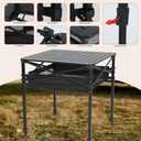 Nice C Aluminum Square Side Table, Adjustable Height Folding Compact Camping Table, Lightweight Collapsible Table with Roll-up Tabletop, Carry Bag, for Outdoor, Picnic, backyards, BBQ (20'' Medium)