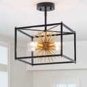 VILUXY Black and Gold Semi-Flush Mount Ceiling Light Fixture Mid-Century Sputnik Modern Ceiling Chandelier Square for Bedroom Entryway Hallway 4-Light