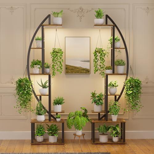 Simple Trending Plant Stand Indoor with Grow Lights, 76H Tall Heavy Duty Plant Shelf Holder for Plants Multiple, Large Metal Half-Moon Shape Display Rack for Patio Balcony, Black (2 Pack)