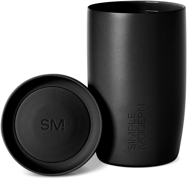 Simple Modern Travel Coffee Mug Tumbler with 360 Lid | Ceramic-Lined Insulated Stainless Steel Cold Brew Iced Coffee Cup | Gifts for Women Men Her Him | Voyager Signature | 12oz | Midnight Black