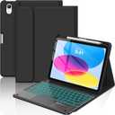 COO for iPad (A16) 11th 10th Generation Case with Keyboard, 7 Colors Backlit Magnetic Detachable Keyboard with Multi-Touch Trackpad & Pencil Holder for iPad 11 inch 2025/10 Gen 10.9" 2022Black