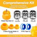 2 Sets of PVC Thread Maker Tool for Electric Drill, Plastic Pipe Tap Die Set With 2PCS PTFE Tape, PVC Pipe Threader Set With 3 Sizes Thread Die, Pipe Threader Plumbing Tool for Pipe Threaders