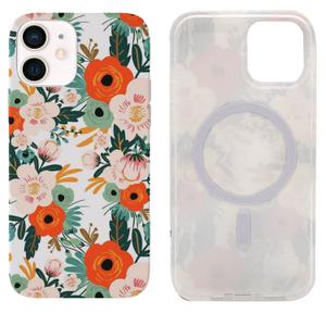 Magnetic Case for iPhone 12 Mini 5.4 inch Compatible with MagSafe Charging Soft TPU Slim Shockproof Protective Cute Cover for iPhone 12 Mini with Screen Protector(Gray Pink Floral)