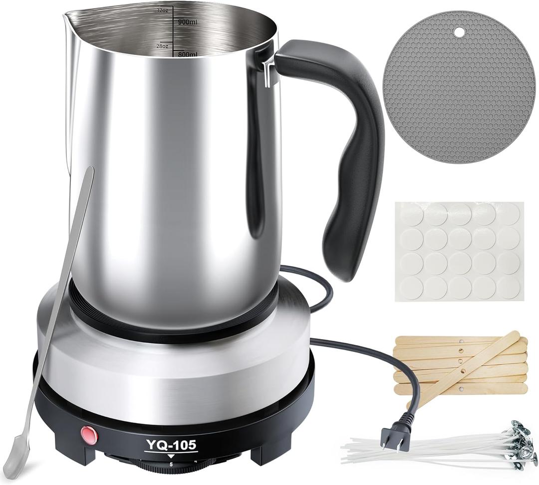 CasaCulina 2025 New Candle Making Kit with Hot Plate, Candle Making Supplies with Wax Melting Pot, Stirring Spoon, Anti-Scalding Pad, Candle Wicks, Wooden Wick Holders, Candle Making Pouring Pot