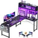 AODK L Shaped Gaming Desk with Led Lights, 59 Inch Reversible Gaming Computer Desk with Display Shelves, PC Gamer Desk Gamer Table with Storage Bag, L Desk for Game, Black