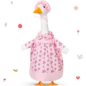 FuWeave Summer Spring Goose Outfit Pink Flower Porch Goose Clothes for 23" Large Statue Outdoor Patio Yard Lawn Art Decoration