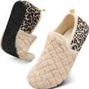 Spesoul Slippers for Women Men Furry Indoor House Shoes Soft Rubber Sole Slipper Socks Slip On House Slippers for Bedroom Home Office Travel Yoga (7-7.5 Women/5.5-6 Men, Ty1 Beigeleo)
