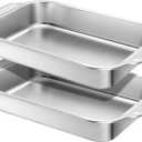 2 Pcs Stainless Steel Cake Pan Rectangle Sheet Baking Pan Bakeware for Fish Cakes Breads Casseroles Fish Vegetables Dishwasher Safe(Handle,12" X 8" X 2.17")