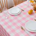 Pink and White Gingham Buffalo Check Checkered Tablecloth - 60" X 102" Rectangle Tablecloth Oblong Polyester Pink Plaid Table Cover Reusable Water Resistant for Spring Valentine Holiday Picnic Dinner