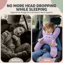 Kids Car Sleeping Pillow - X-Shaped Plush Animal for Neck & Back Support - Hands & Seat Belt Slot - Machine Washable & Compressible - Perfect for Car, Plane, Train, Boat & More - Purple