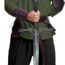 8 Pcs Men's Renaissance Costume Halloween Medieval Pirate Shirt Pant Viking Costume Accessories Set (Brown, L)