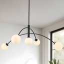 Modern Chandelier 5 Light Black Glass Globe Chandelier Mid Century Sputnik Ceiling Light Fixtures for Dining Room Kitchen Island Bedroom Living Room 41.3IN Diameter