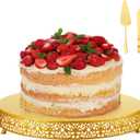 Wenqik 18 Inch Gold Cake Stand Set Metal Round Cupcake Dessert Stand with Cake Cutting, Spatula Wedding Cupcake Pastry Display Candy Holder Display for Wedding Party Birthday Baby Shower(Classic)