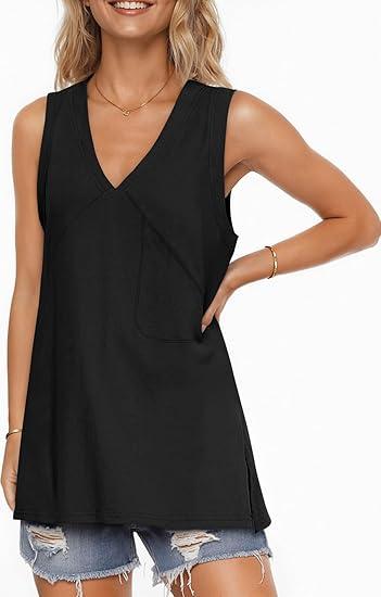 UEU Womens Tank Tops Summer Loose Fit Oversized V Neck Sleeveless Cotton Shirts Workout Tunic 2025 Trendy Outfits, Size 2XL