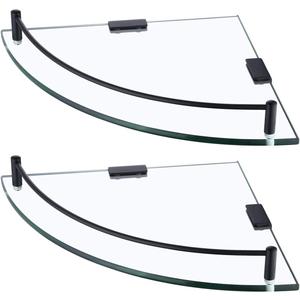 KES Bathroom Glass Corner Shelf Tempered Glass Shelf with Rail Wall Mount Corner Shelf SUS 304 Stainless Steel Matte Black 2 Pack, BGS2101A-BK-P2