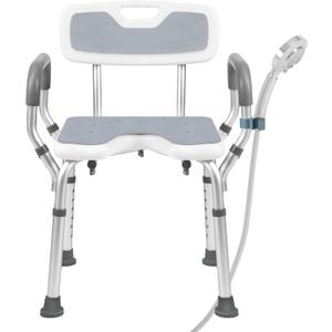 Shower Chair with Arms and Back Heavy Duty 330lbs, Shower Seat for Inside Shower with Shower Head Holder, Shower Bathroom Chair with Cutout Seat & Cold-Proof Pads, Tools-Free Assembly