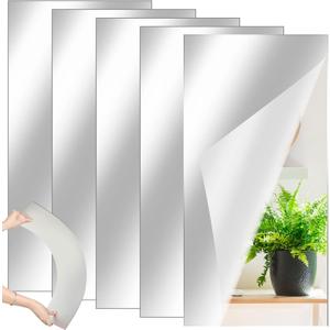 Queekay 5 Pcs Home Gym Mirrors 12" x 24" Acrylic Wall Mirror Tiles 2mm Thick Self Adhesive Mirror Sheets Frameless Wall Mounted Mirror Stickers Decor for Workout Bedroom Ceiling