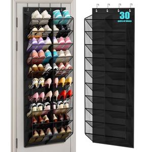 MISSLO 30 Pairs Over the Door Shoe Organizer Breathable Mesh Hanging Shoe Rack for Closet Storage with Wide Deep Pockets 10 Tier Shoes Holder Fit All the Family's Sneakers, Boots, Heels Gray