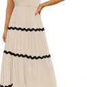 ZESICA Women's Summer Flutter Short Sleeve Smocked Midi Dress Casual High Waist Rickrack Tiered Flowy Dresses (X-Large, Apricot)