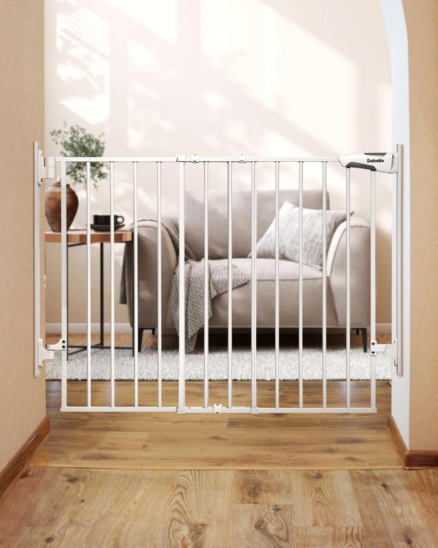 Babelio 27-45" No Bottom Bar Baby Gate with Easy Installation, 2-in-1 Auto Close Design, Suitable for The House, Stairs, and Doorways, Safety Pet Gates with Large Walk-Thru Door, White (27-45" W, 28" H)