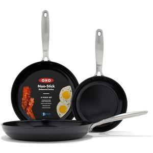OXO Enhanced, 4 Piece Frying Pan Skillet Set, Healthy Ceramic Nonstick, PFAS-Free, Stainless Steel Handle, Dishwasher Safe, Oven Safe, Black