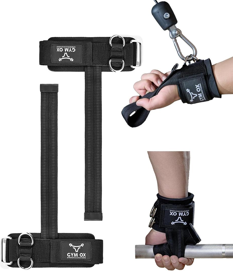 2-in-1 Weight Lifting Straps with D Ring, 7mm Neoprene Padded Wrist Support for Men & Women, Heavy Duty Gym Wrist Straps & Cable Machine Attachment for Gym, Powerlifting, Rows, Pull-ups
