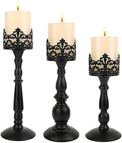 Black Vintage Candle Holder for Table Centerpiece Gothic Candle Stand Set