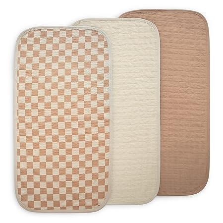mushie Water Repellent Changing Pad Liners | Made with Organic Cotton | Set of 2 (Natural Check Combo)